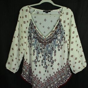 Heart Soul 1X Top  Flowy Boho  V-Neck  3/4 Sleeve 100% Polyester